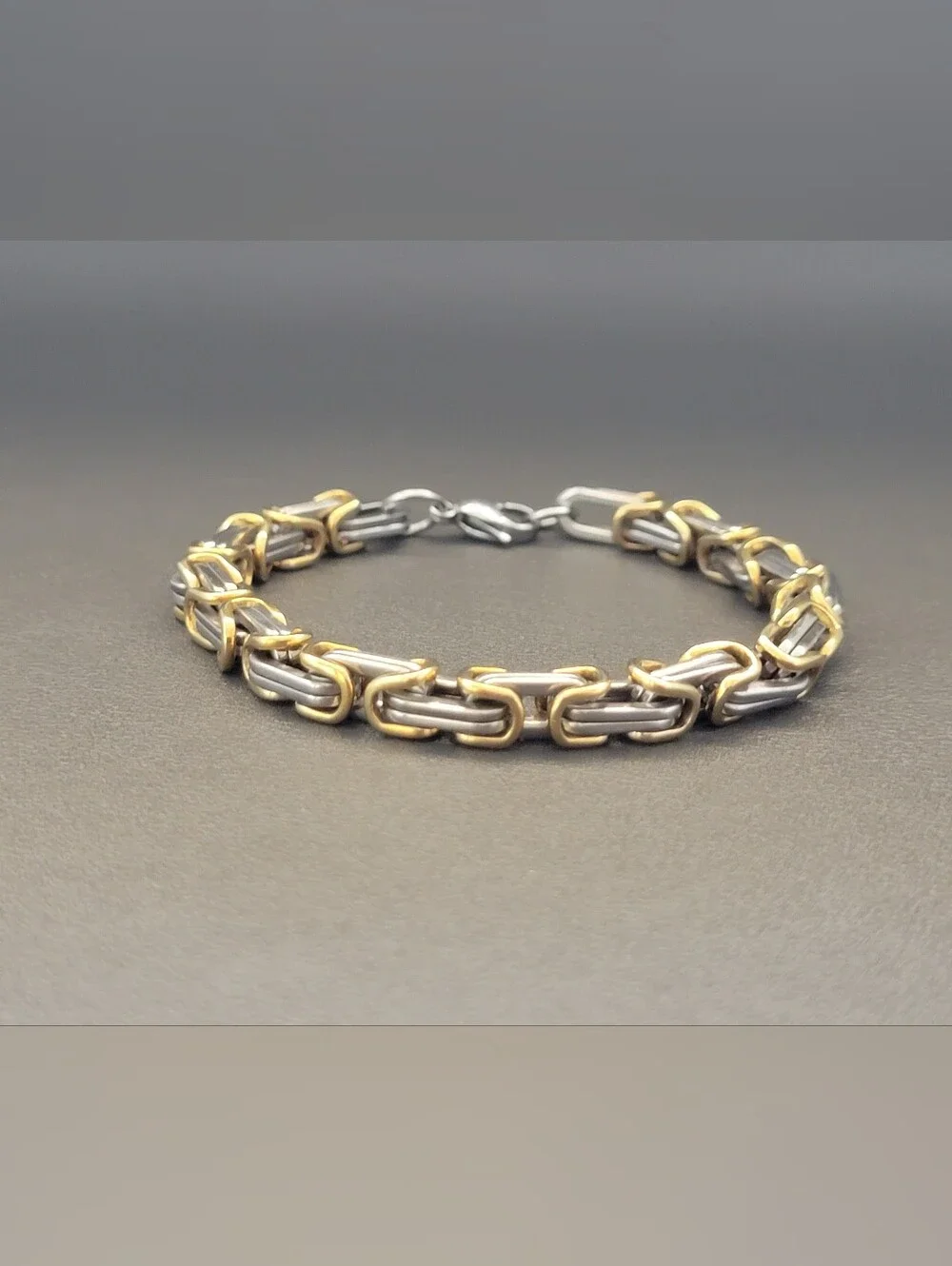 EDFORCE Two Tone Byzantine Link Bracelet Stainless Steel Gold Silver Tone Men's